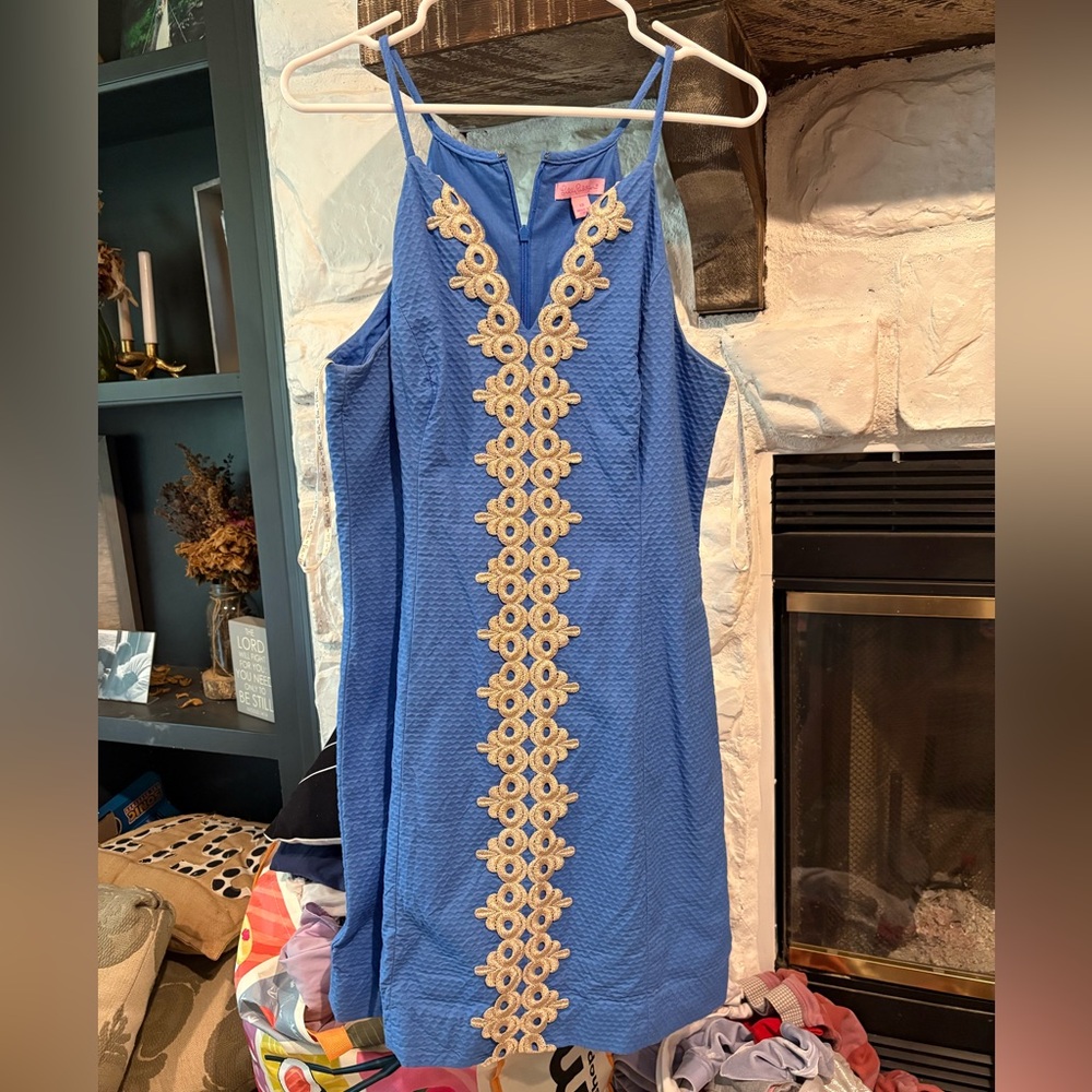 Lilly Pulitzer Blue Midi Dress with Cream Detailing